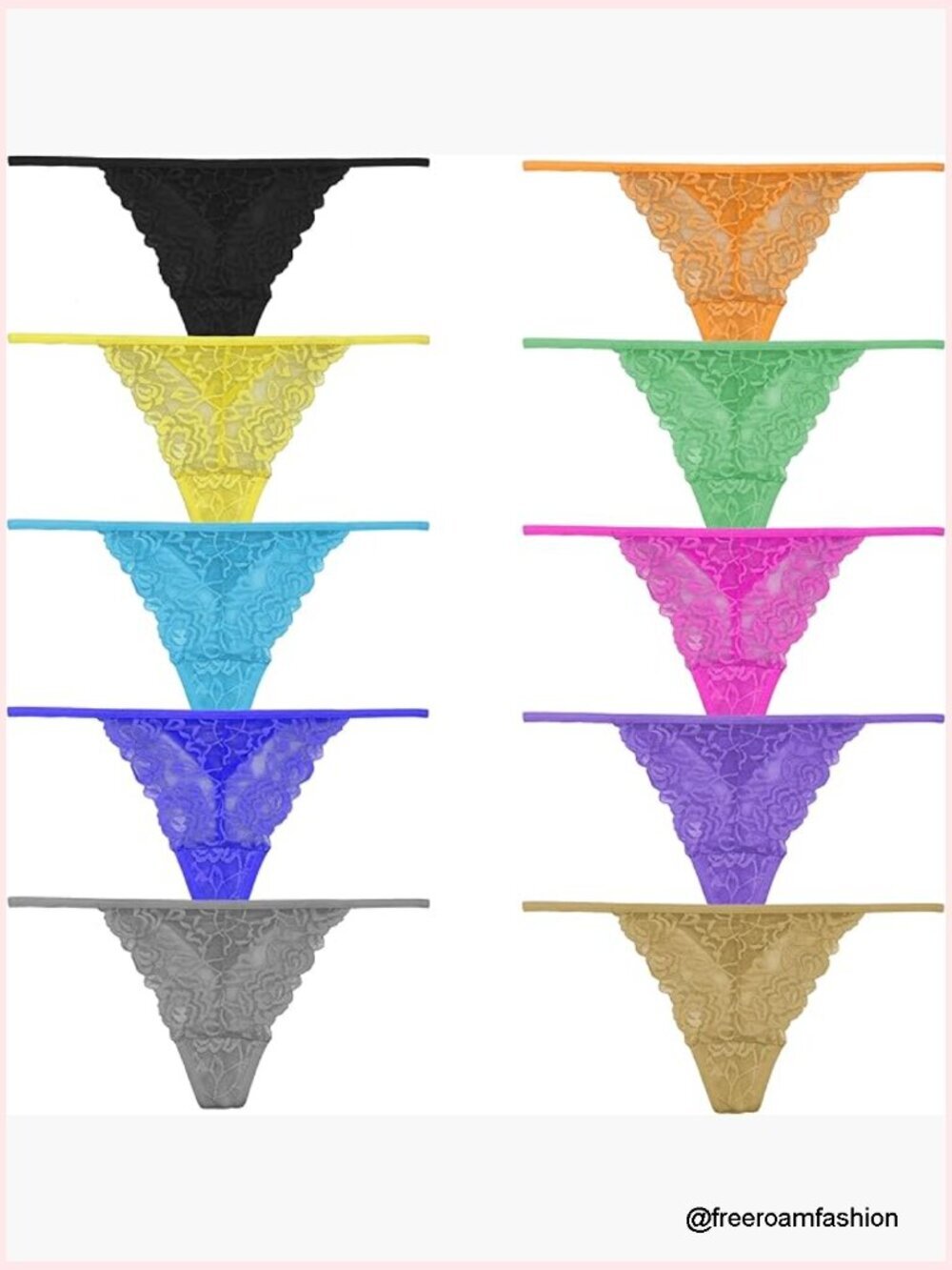 Seamless Lace Thong Panties Pack of 10 Low Rise V-Shape Design